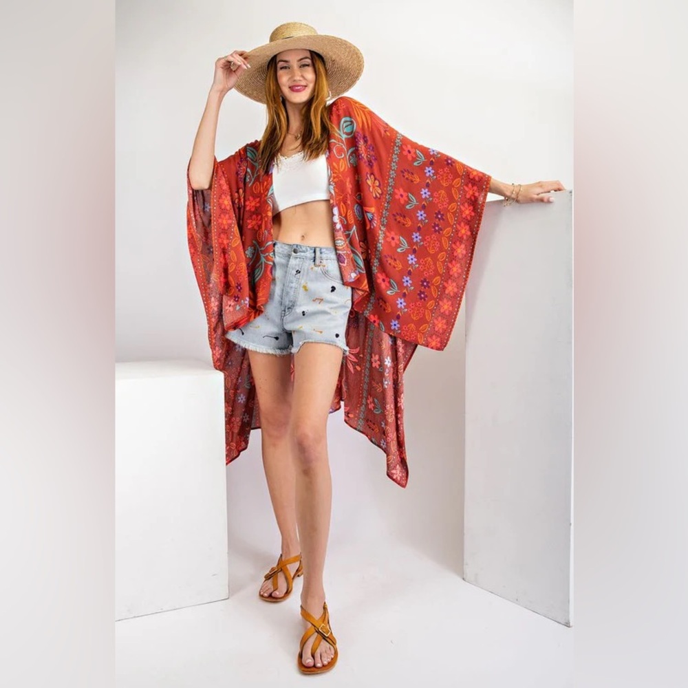 Easel floral bohemian kimono size S great condition - Picture 2 of 6